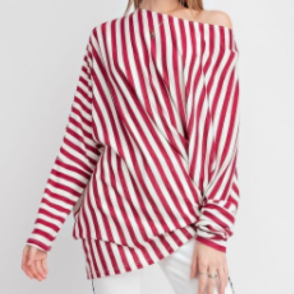 LS Striped Terry Knit Asymmetrical Tunic - Picture 1 of 3
